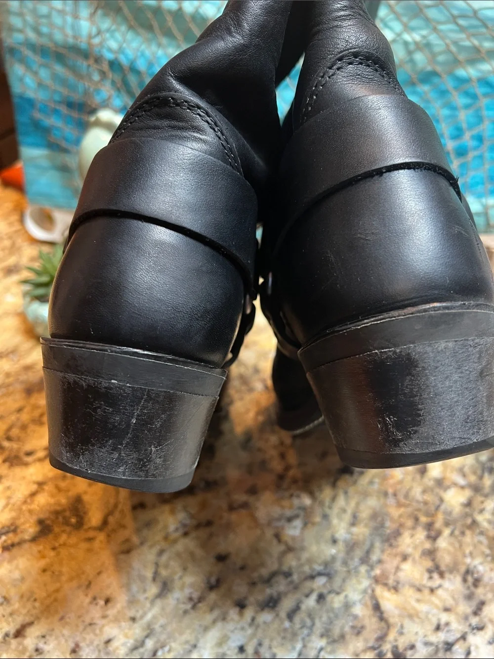 Frye Black Leather Harness Mid-Calf Boots with Silver Ring - Picture 7 of 10